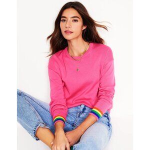 NWT Boden sorbet pink rainbow relaxed cotton Lara jumper sweater